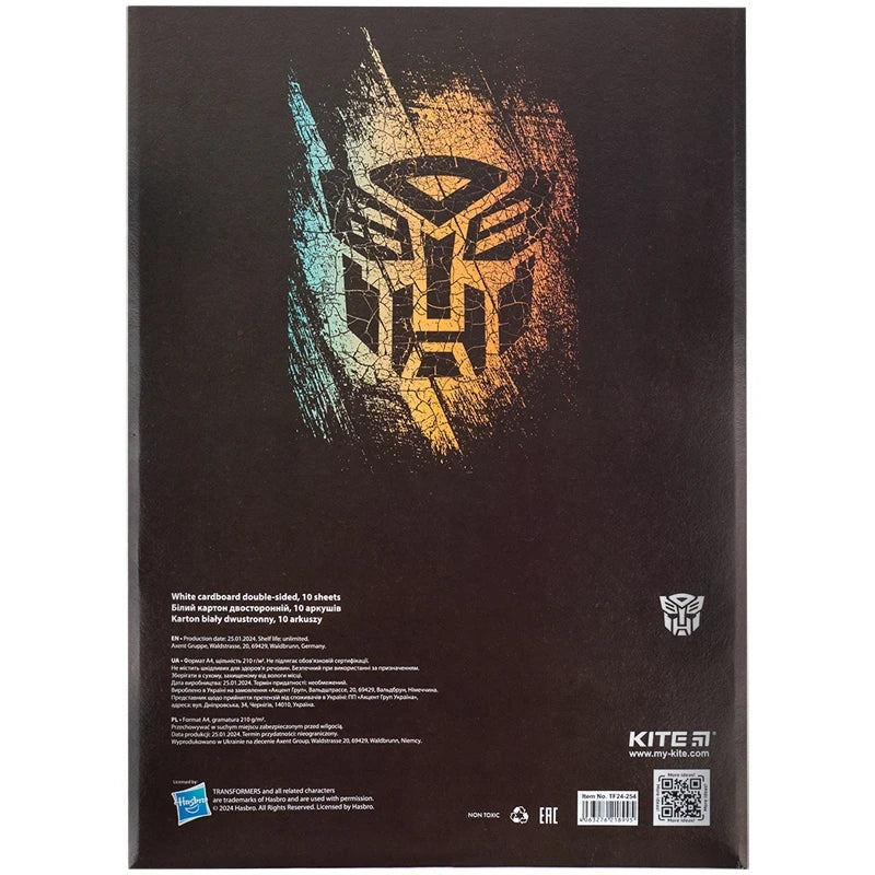Картон білий Kite Transformers А4 10 аркушів TF24-254