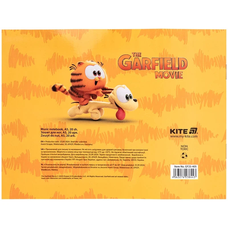 Зошит для нот Kite Garfield, А5, 20 аркушів, GF25-405