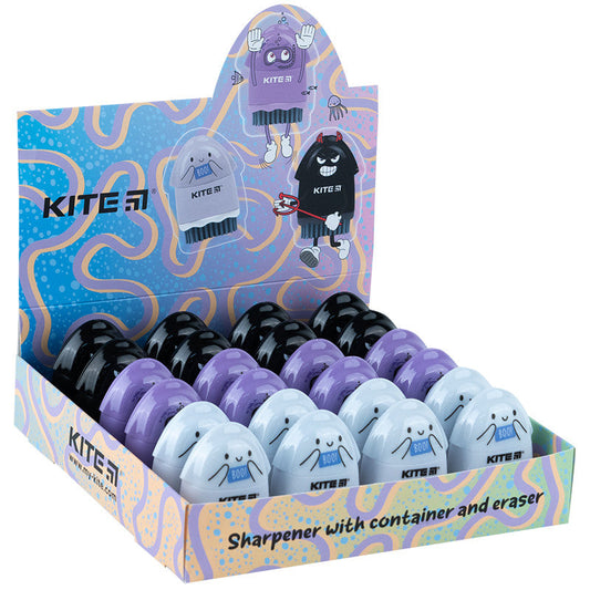 Точилка з контейнером та гумкою Kite Faces асорті K24-365