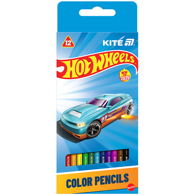 Олівці кольорові тригранні Kite Hot Wheels 12 кольорів HW25-053