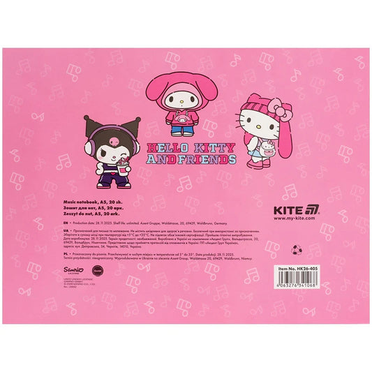 Зошит для нот Kite Hello Kitty, А5, 20 аркушів, HK26-405