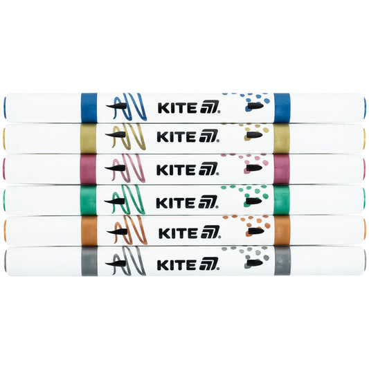 Маркери акрилові двосторонні Kite Creative K-1294, 6 кольорів металлік