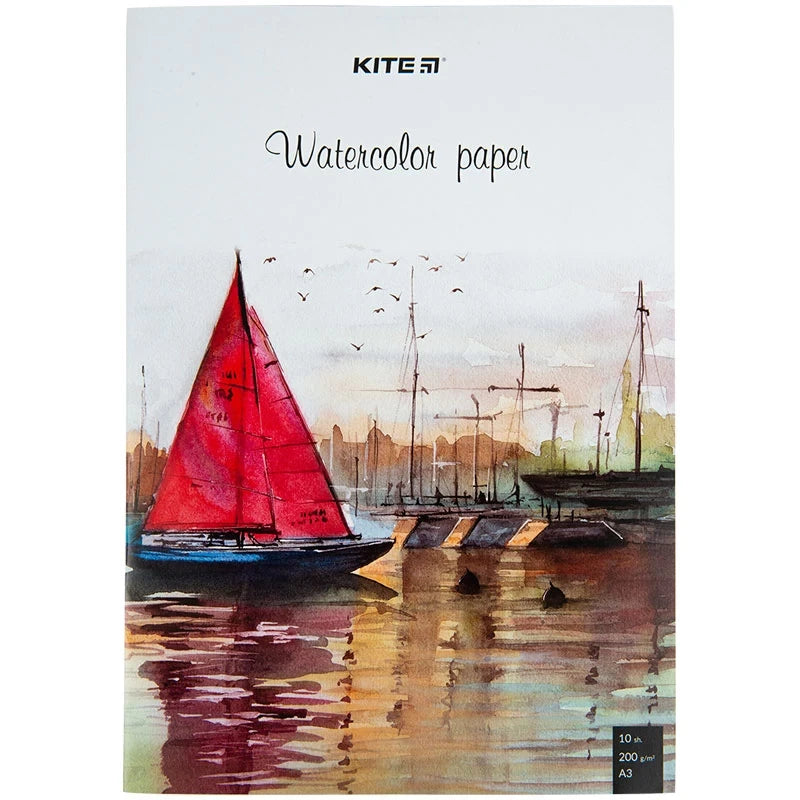 Папір для акварелі А3 10 аркушів 200г/м2 Kite K23-268
