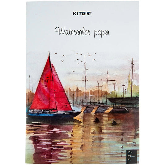 Папір для акварелі А3 10 аркушів 200г/м2 Kite K23-268