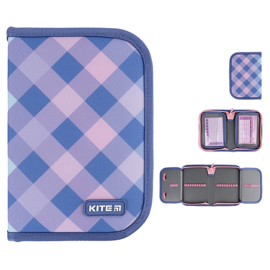 Пенал без наповнення Kite Purple Chequer 1 відділення 2 відвороти  K24-622-3