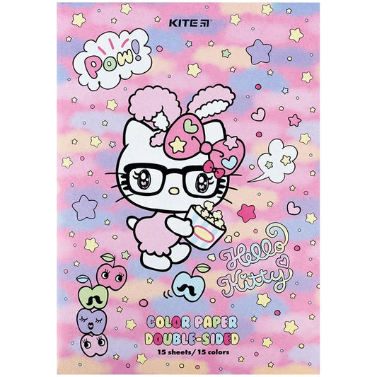 Набір кольорового двостороннього паперу Kite Hello Kitty 15 кольорів А4 HK24-250