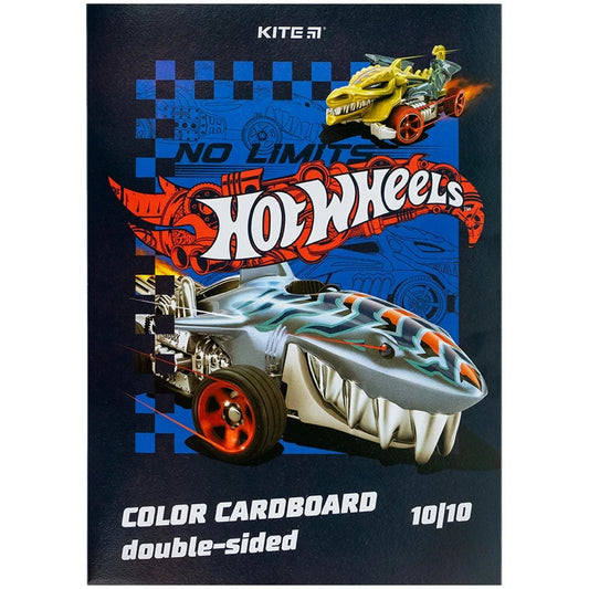 Картон кольоровий двосторонній Kite Hot Wheels А4 10 аркушів 10 кольорів HW24-255