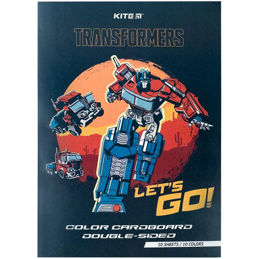 Картон кольоровий двосторонній Kite Transformers А4 10 аркушів 10 кольорів TF24-255