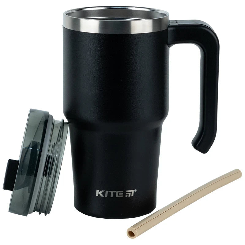 Термокружка з ручкою Kite 600 мл Чорна K24-1207-1