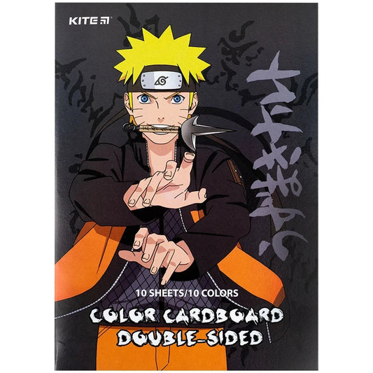 Набір кольорового картону Kite Naruto двостороннього 10 аркушів 10 кольорів A4 NR24-255