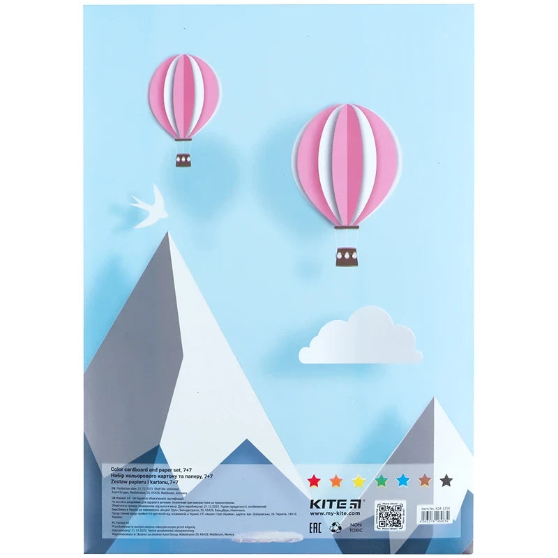 Набір одностороннього кольорового паперу та картону Kite А4 (7+7) K24-1256