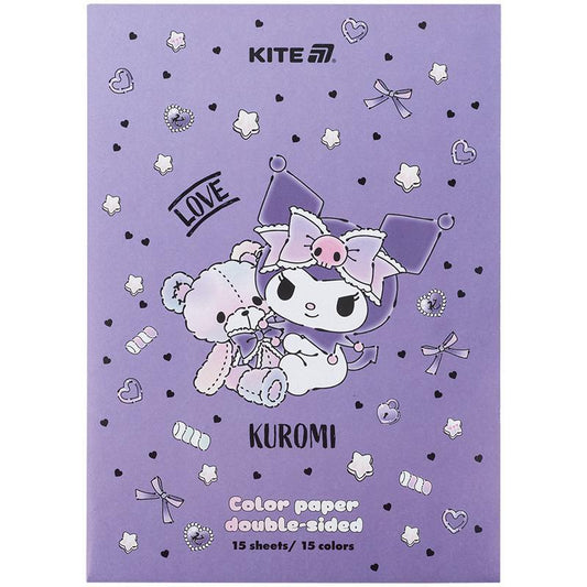 Набір кольорового двостороннього паперу Kite Kuromi 15 кольорів А4 HK24-250-2