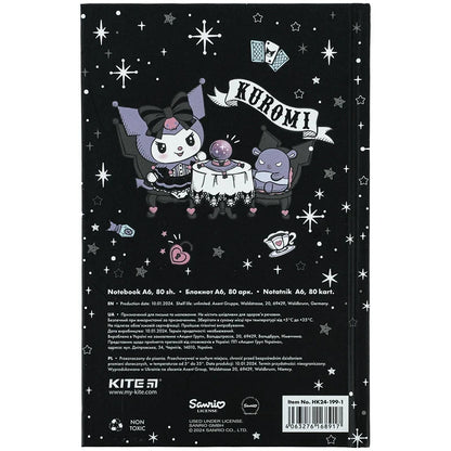 Книга записна Kite Kuromi тверда обкладинка А6 80 аркушів клітинка HK24-199-1