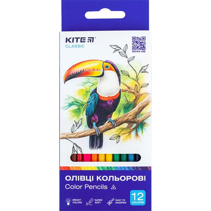 Олівці кольорові тригранні Kite Classic 12 шт K-053