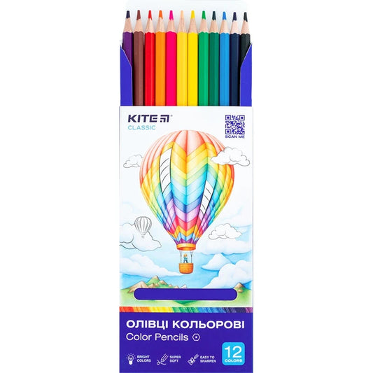 Олівці кольорові Kite Classic 12 шт 12 кольорів K-051
