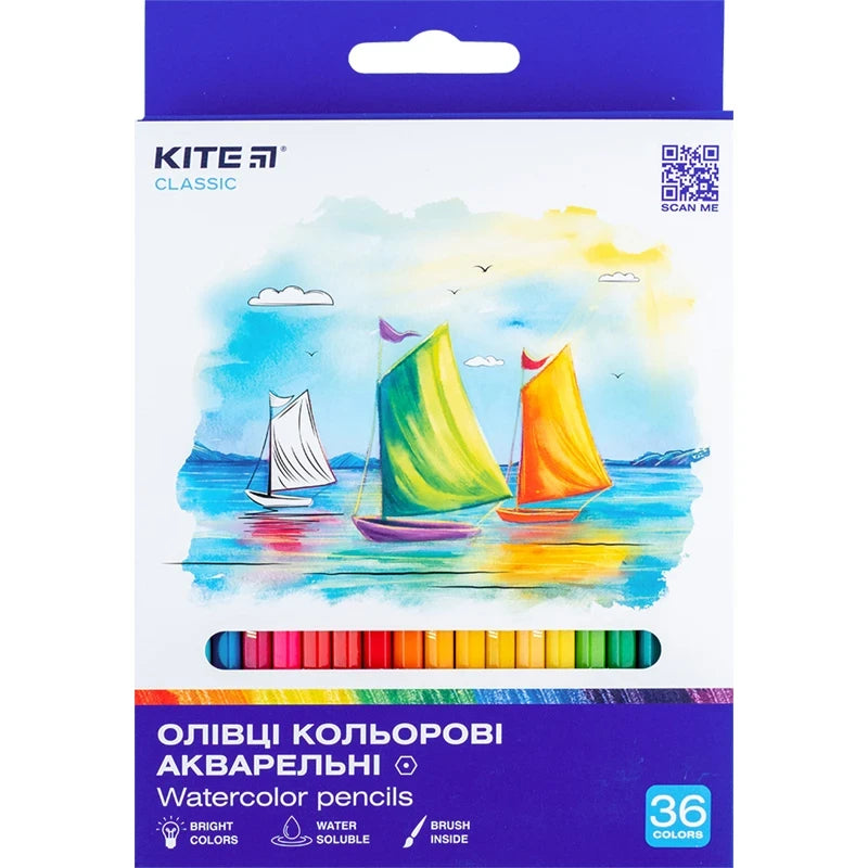 Олівці кольорові акварельні Kite Classic 36 шт 36 кольорів K-1052