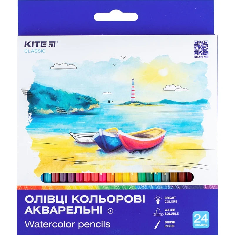 Олівці кольорові акварельні Kite Classic 24 шт 24 кольорів K-1050