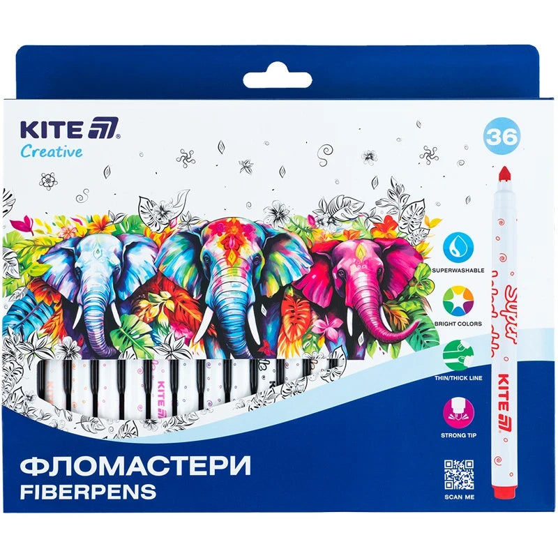 Фломастери Kite Creative Superwashable 36 шт 36 кольорів K-1154