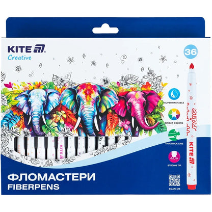 Фломастери Kite Creative Superwashable 36 шт 36 кольорів K-1154