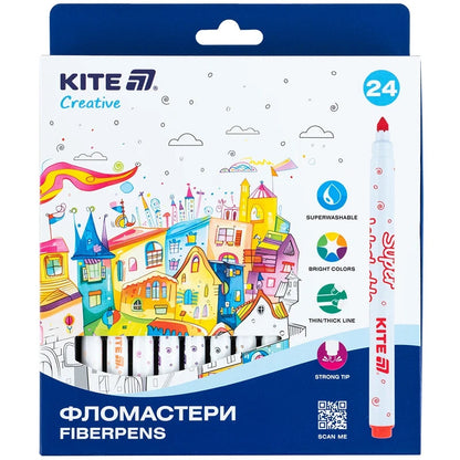 Фломастери Kite Creative Superwashable 24 шт 24 кольори K-1153