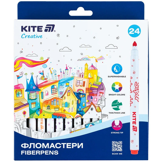 Фломастери Kite Creative Superwashable 24 шт 24 кольори K-1153