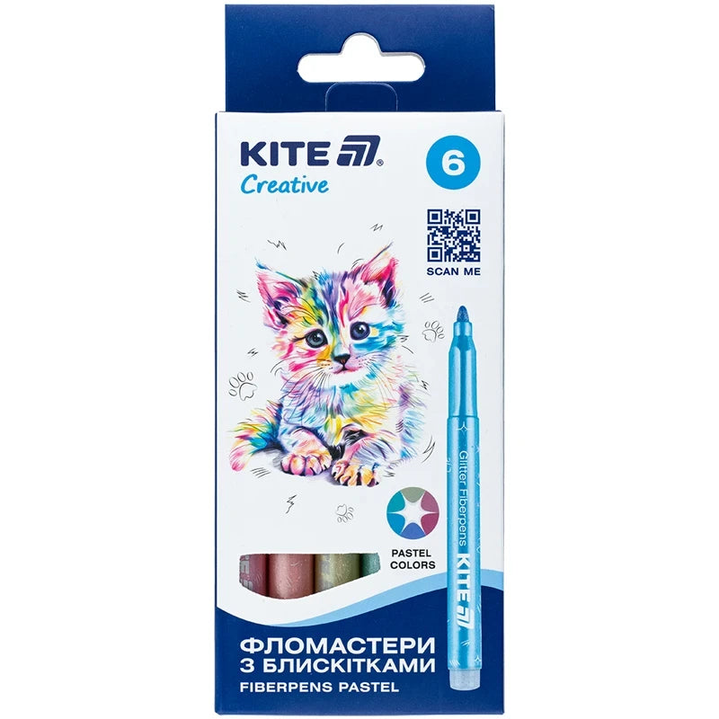 Фломастери з блискітками Kite Creative 6 кольорів пастель K-1148