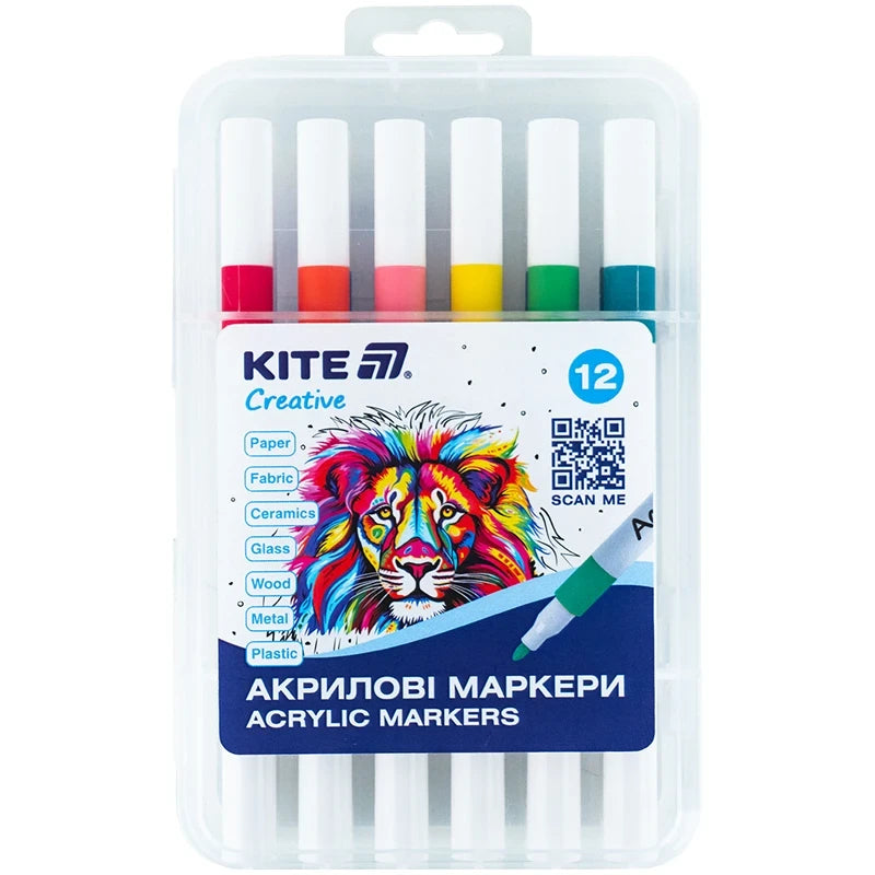 Набір акрилових маркерів Kite Creative 12 шт K-1156