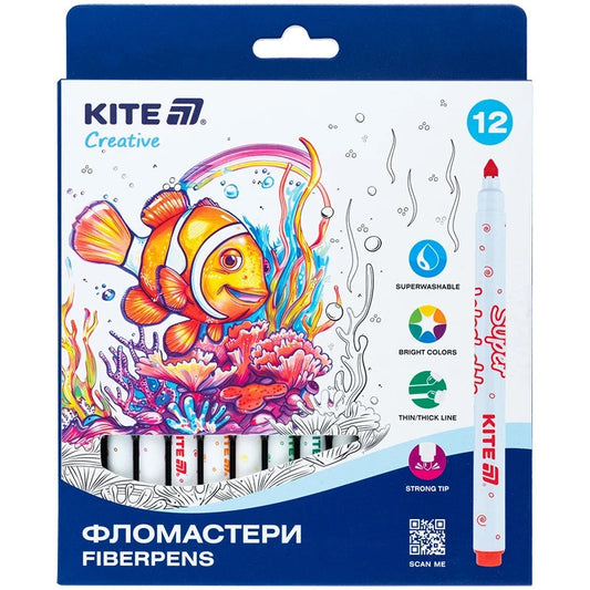 Фломастери Kite Creative Superwashable 12 шт 12 кольорів K-1152