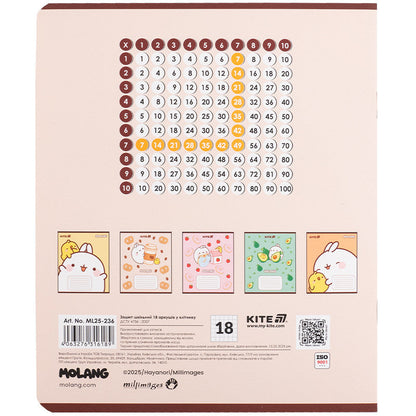 Зошит шкільний Kite Molang, 18 аркушів, клітинка ML25-236