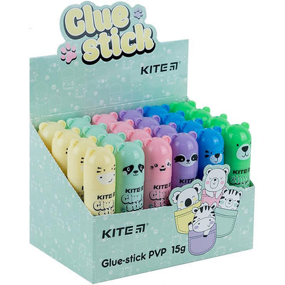 Клей-олівець PVP Kite Colorful з фігурним ковпачком, 15 г  K24-1131
