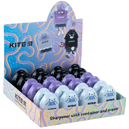 Точилка з контейнером та гумкою Kite Faces асорті K24-365