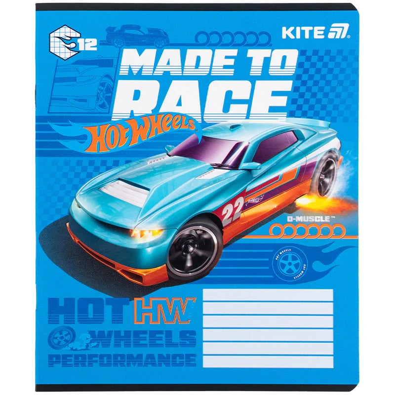 Зошит шкільний Kite Hot Wheels, 12 аркушів, клітинка HW25-232-1