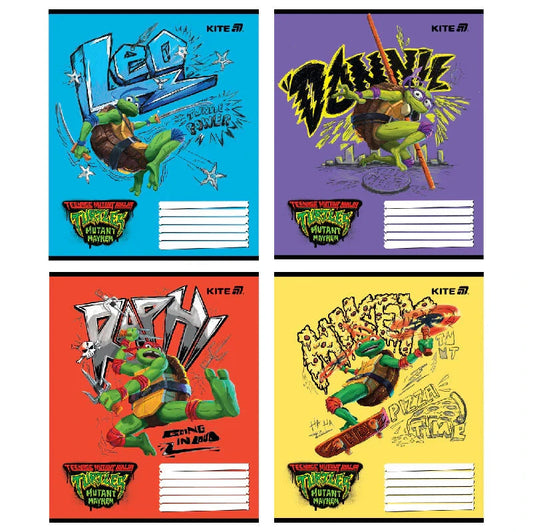 Зошит шкільний Kite Ninja Turtles, 12 аркушів, Коса лінія NT25-235