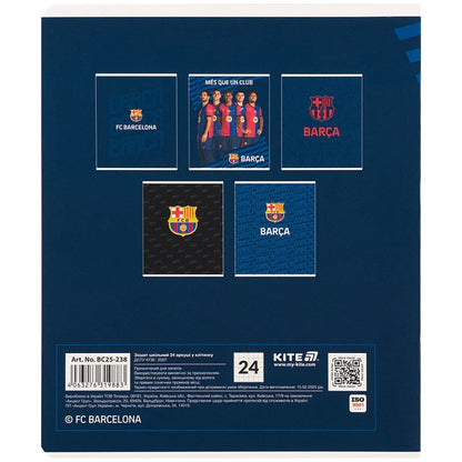 Зошит шкільний Kite FC Barcelona, 24 аркуші, клітинка BC25-238