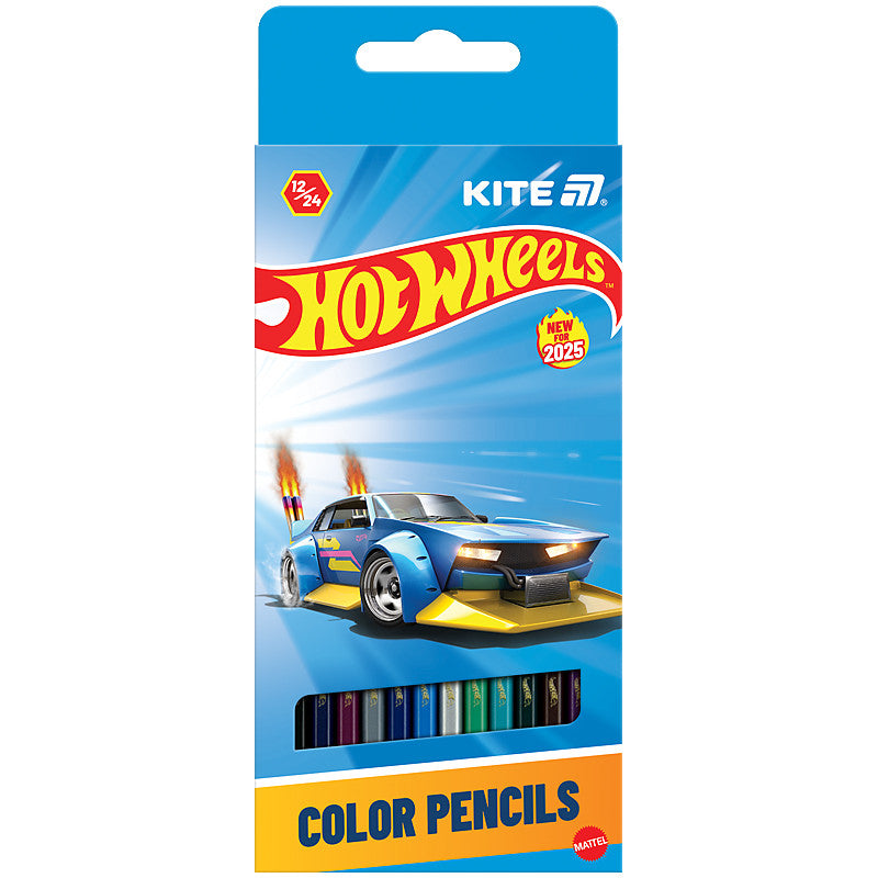 Олівці кольорові двосторонні Kite Hot Wheels 12/24 шт HW25-054