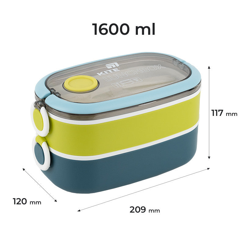 Ланчбокс подвійний Kite з наповненням 1600 мл Синій K25-1181-2