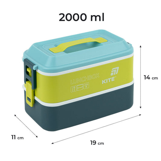 Ланчбокс Kite подвійний з наповненням  2000 мл Синій k25-1184-2