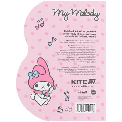 Блокнот Kite My Melody HK26-223-3, А6, 60 аркушів, клітинка
