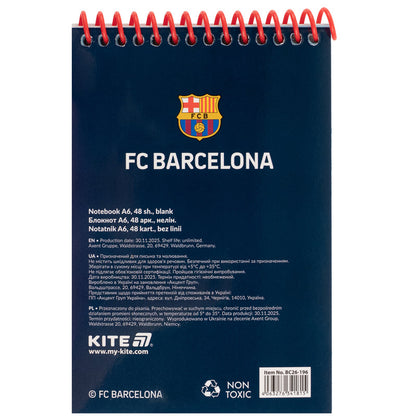 Блокнот на спіралі Kite FC Barcelona BC26-196, А6, 48 аркушів, нелінований