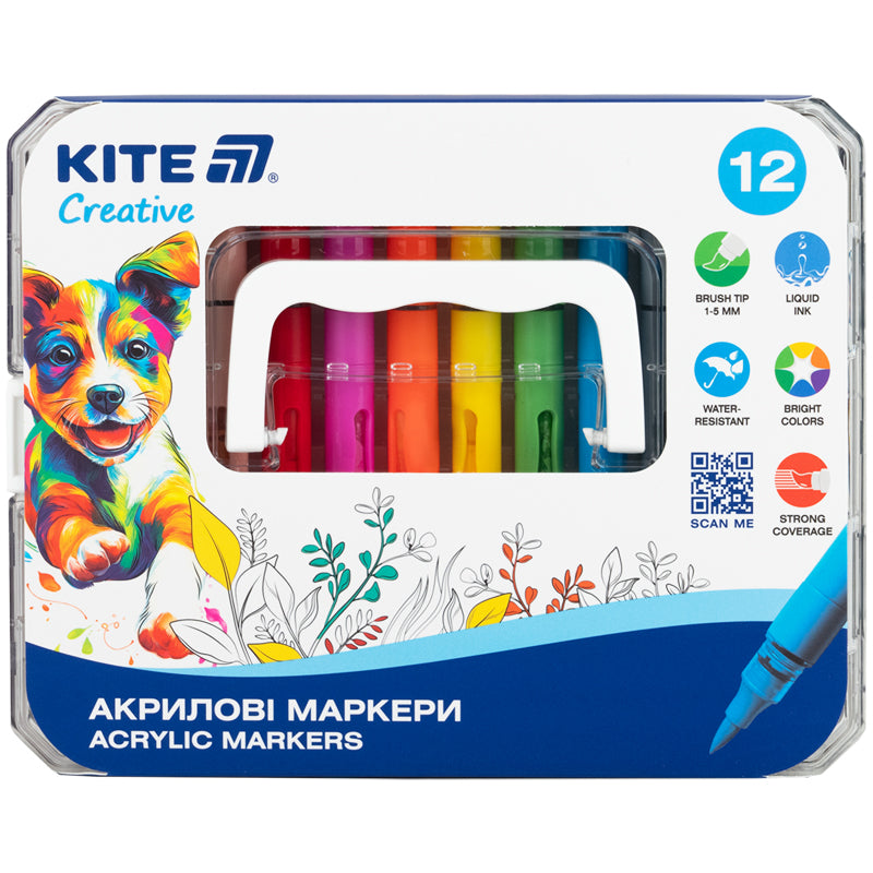Маркери акрилові з рідкими чорнилами Kite Creative K-1161, 12 кольорів