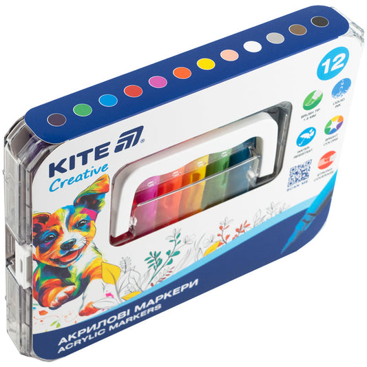 Маркери акрилові з рідкими чорнилами Kite Creative K-1161, 12 кольорів