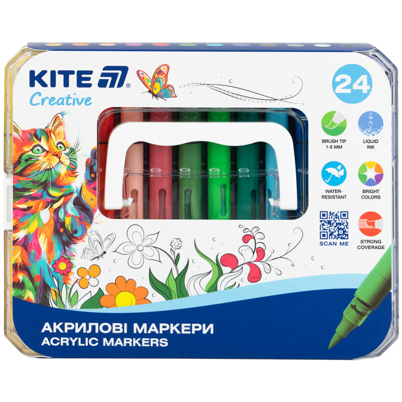 Маркери акрилові з рідкими чорнилами Kite Creative K-1162, 24 кольори