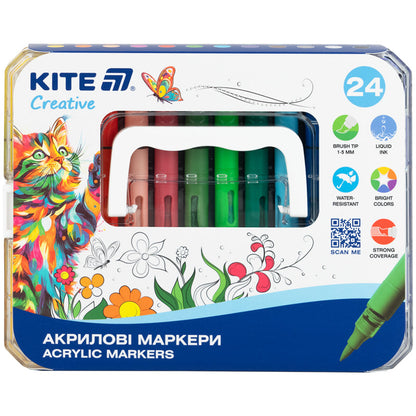 Маркери акрилові з рідкими чорнилами Kite Creative K-1162, 24 кольори