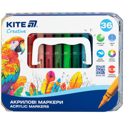 Маркери акрилові з рідкими чорнилами Kite Creative K-1163, 36 кольорів