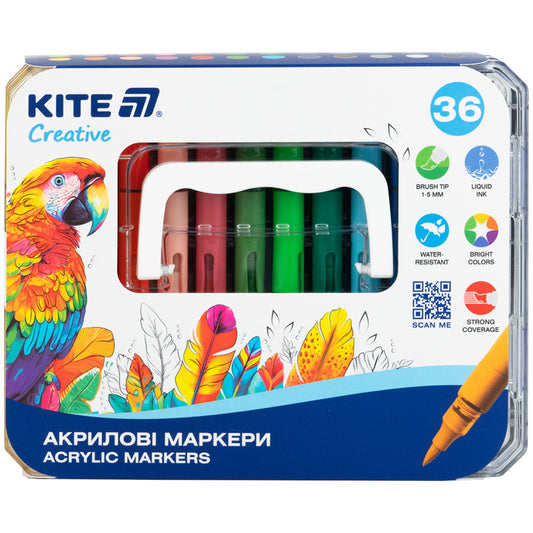 Маркери акрилові з рідкими чорнилами Kite Creative K-1163, 36 кольорів