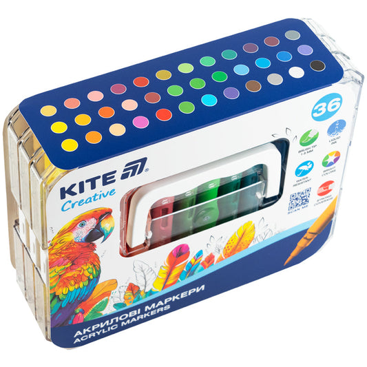 Маркери акрилові з рідкими чорнилами Kite Creative K-1163, 36 кольорів