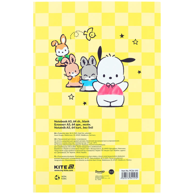 Блокнот Kite Pochacco PC26-193, термобіндер, А5, 64 аркуші, нелінований