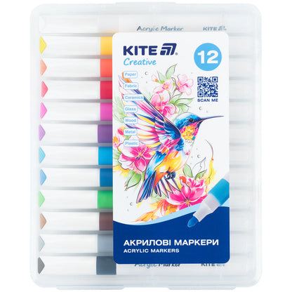 Маркери акрилові Jumbo Kite Creative K-1290, 12 кольорів