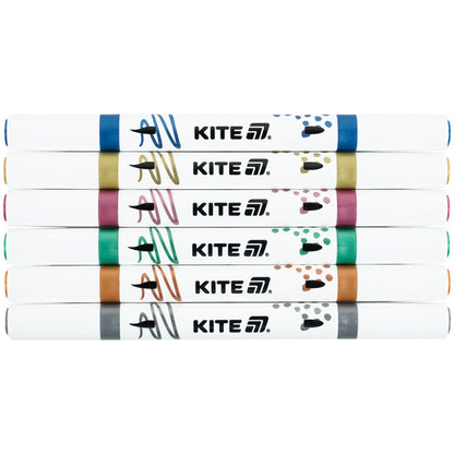 Маркери акрилові двосторонні Kite Creative K-1293, 6 кольорів металлік