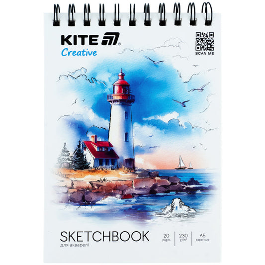Скетчбук на спіралі для акварелі Kite Creative K-1283, А5, 20 аркушів
